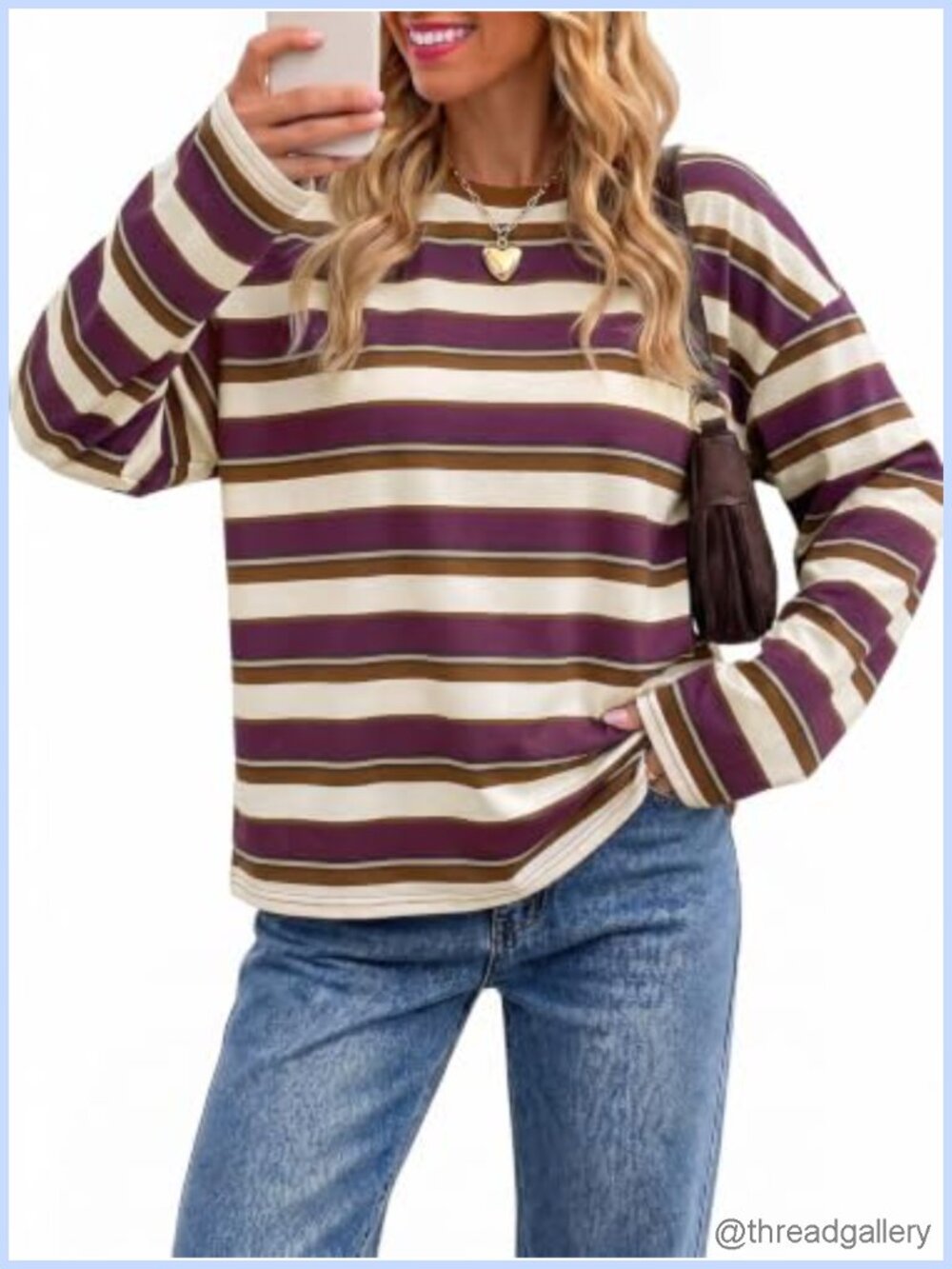 Womens Oversized Striped Long Sleeve Crewneck Casual Top